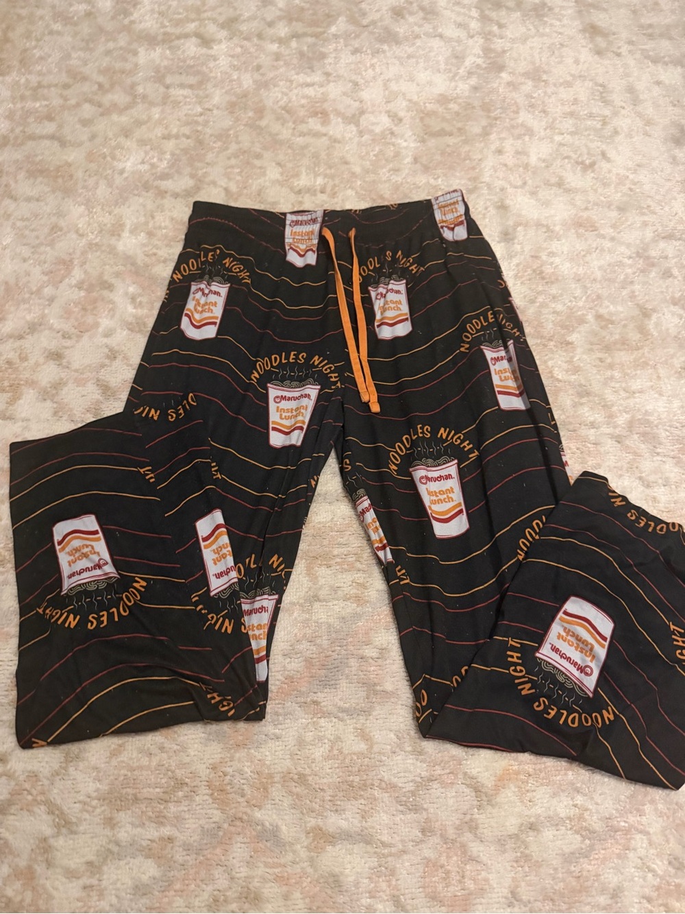 Black Straight Leg Lounge Pants with Orange Drawstring